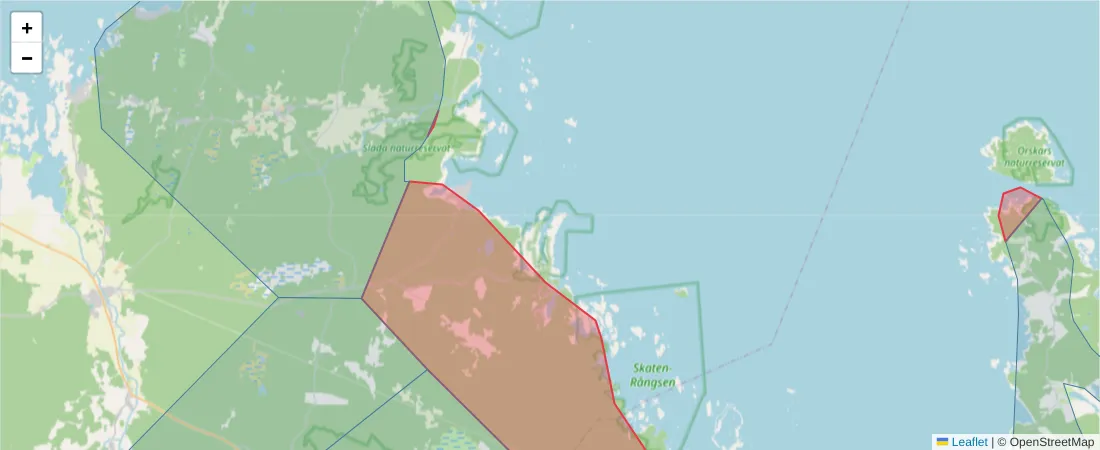 Karta över postnummerområdet  och angränsande postnummer i Sverige