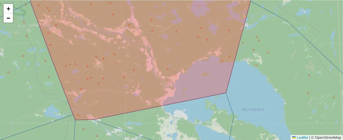 Karta över postnummerområdet  och angränsande postnummer i Sverige