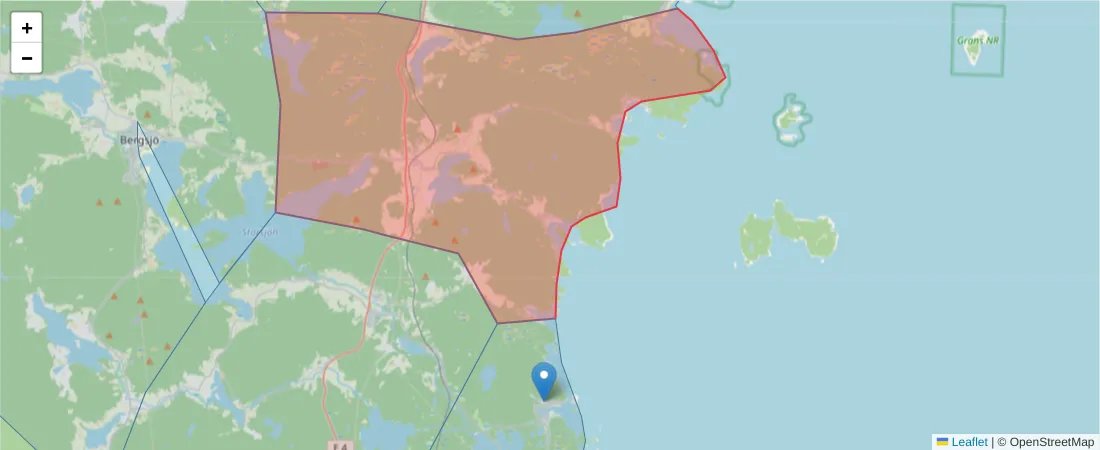 Karta över postnummerområdet  och angränsande postnummer i Sverige