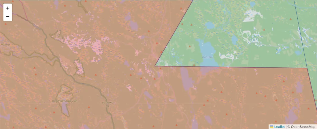 Karta över postnummerområdet  och angränsande postnummer i Sverige
