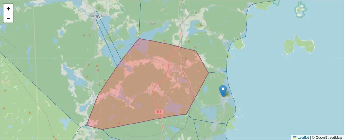 Karta över postnummerområdet  och angränsande postnummer i Sverige