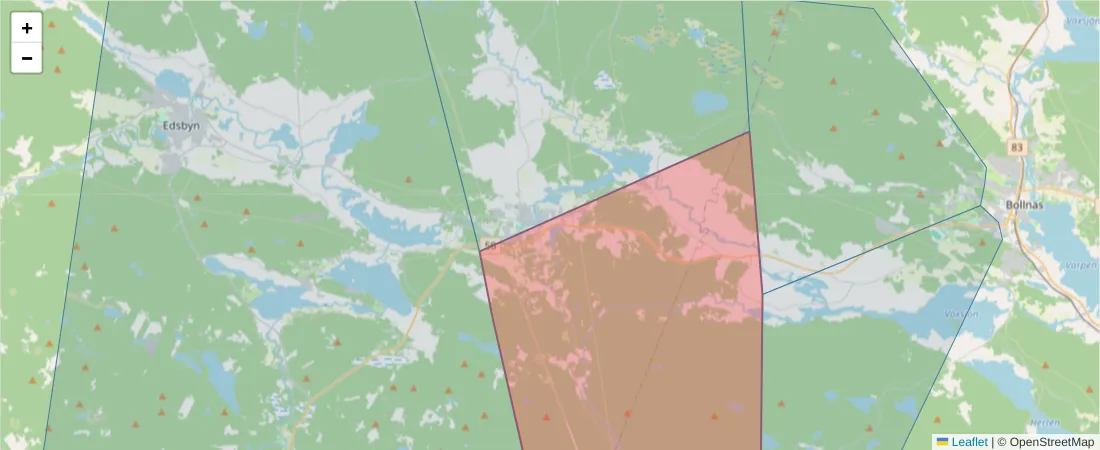 Karta över postnummerområdet  och angränsande postnummer i Sverige