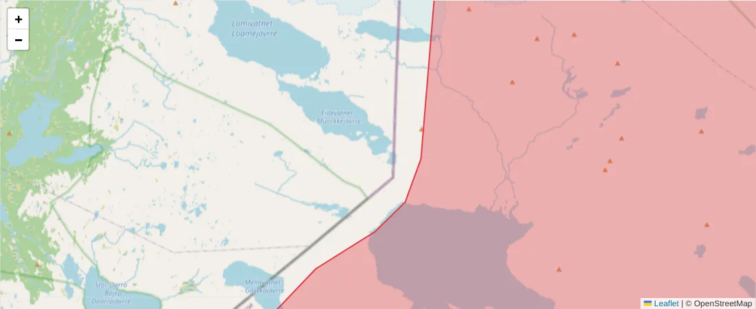 Karta över postnummerområdet  och angränsande postnummer i Sverige