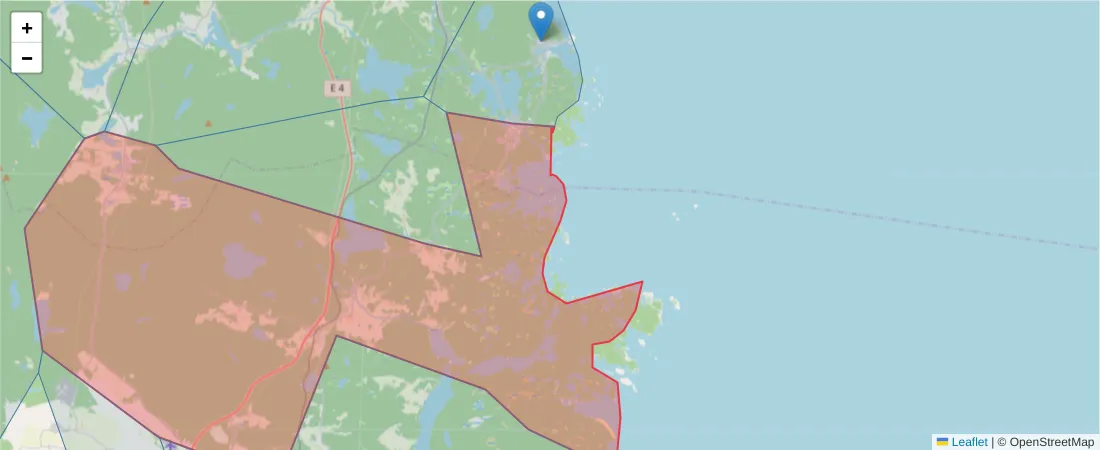 Karta över postnummerområdet  och angränsande postnummer i Sverige