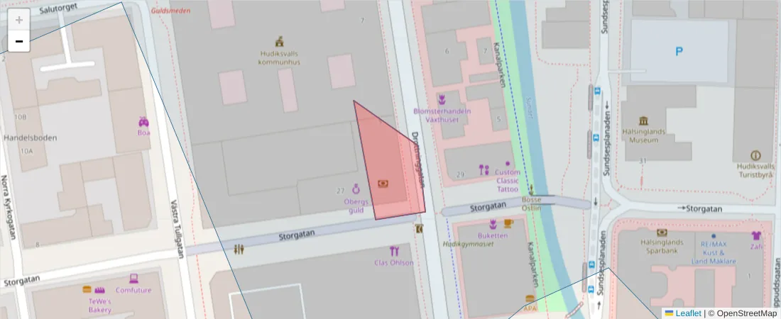 Karta över postnummerområdet  och angränsande postnummer i Sverige