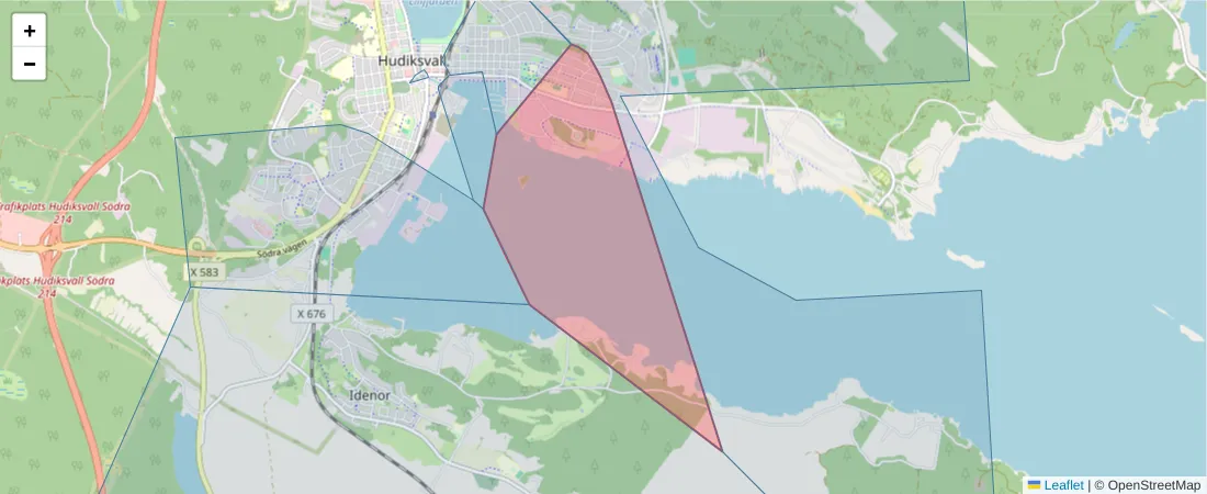 Karta över postnummerområdet  och angränsande postnummer i Sverige