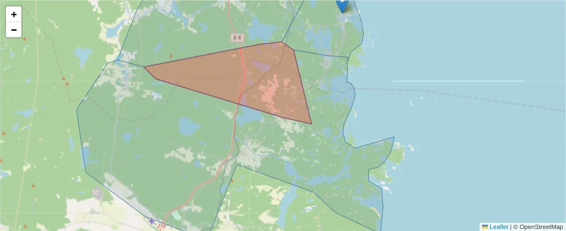 Karta över postnummerområdet  och angränsande postnummer i Sverige