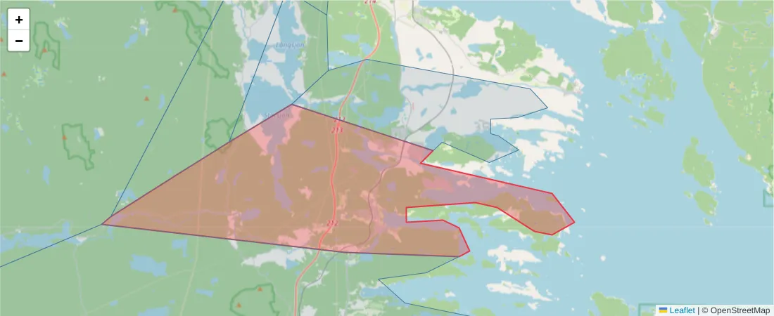 Karta över postnummerområdet  och angränsande postnummer i Sverige