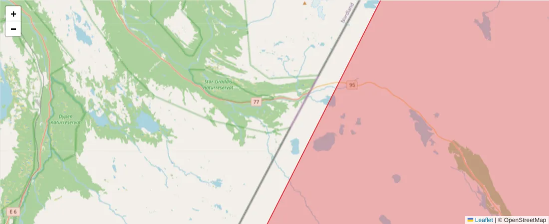 Karta över postnummerområdet  och angränsande postnummer i Sverige