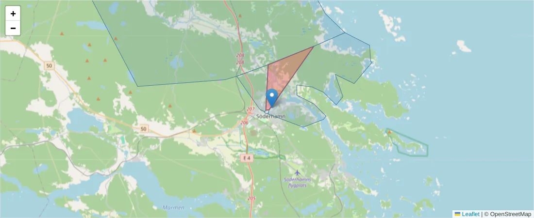Karta över postnummerområdet  och angränsande postnummer i Sverige