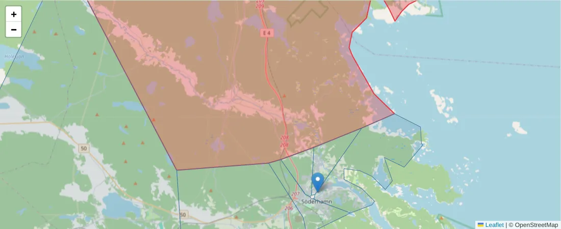 Karta över postnummerområdet  och angränsande postnummer i Sverige