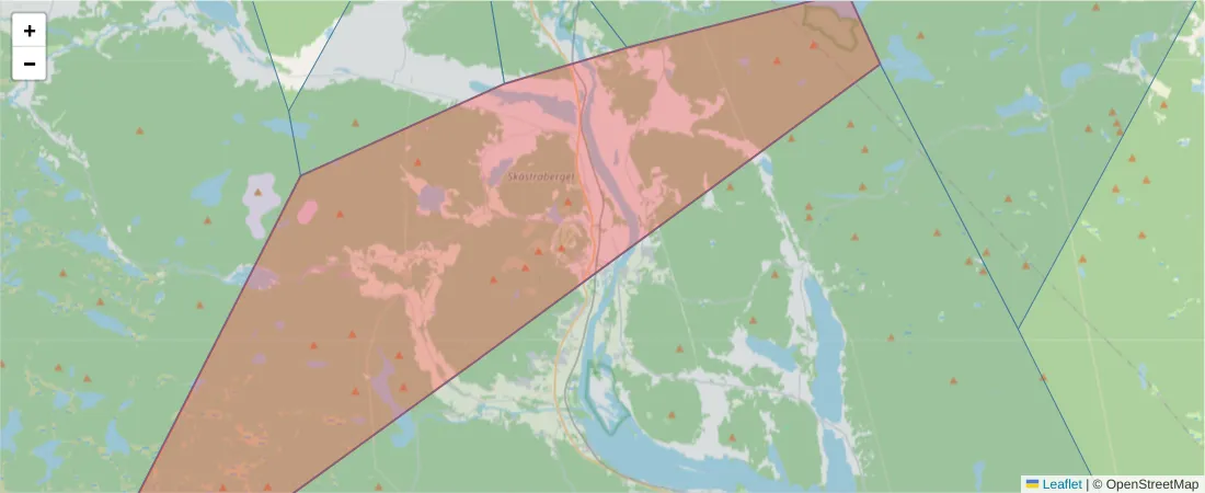 Karta över postnummerområdet  och angränsande postnummer i Sverige