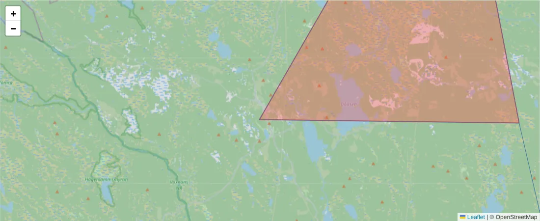 Karta över postnummerområdet  och angränsande postnummer i Sverige