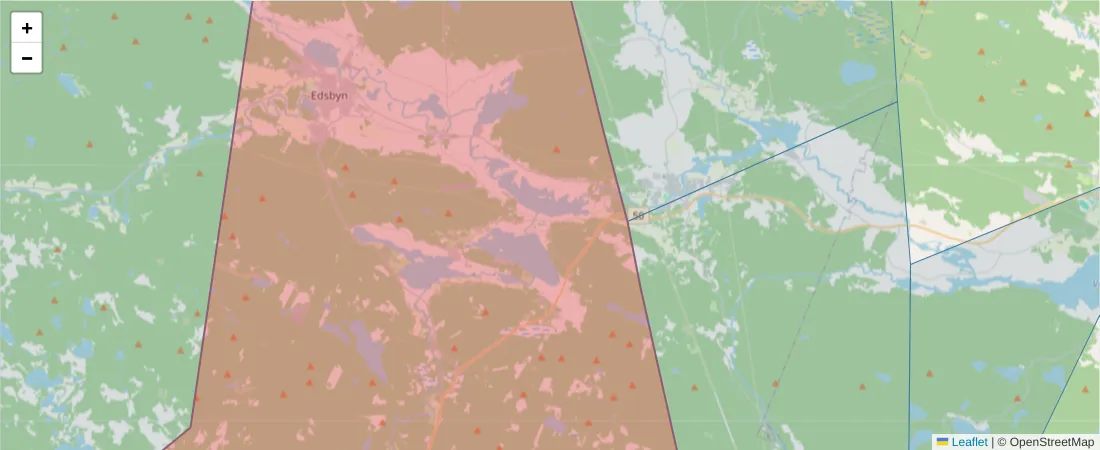 Karta över postnummerområdet  och angränsande postnummer i Sverige