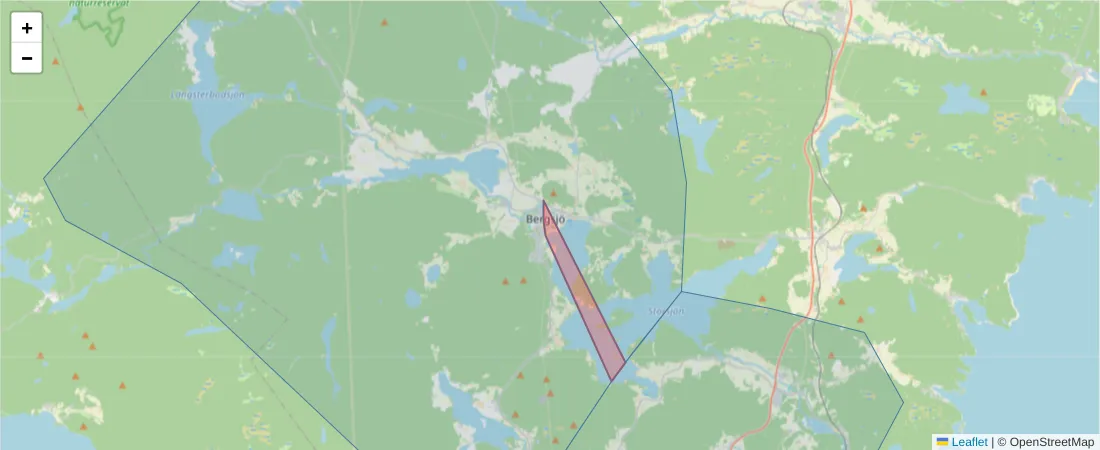 Karta över postnummerområdet  och angränsande postnummer i Sverige