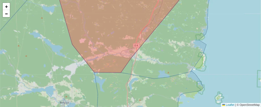 Karta över postnummerområdet  och angränsande postnummer i Sverige