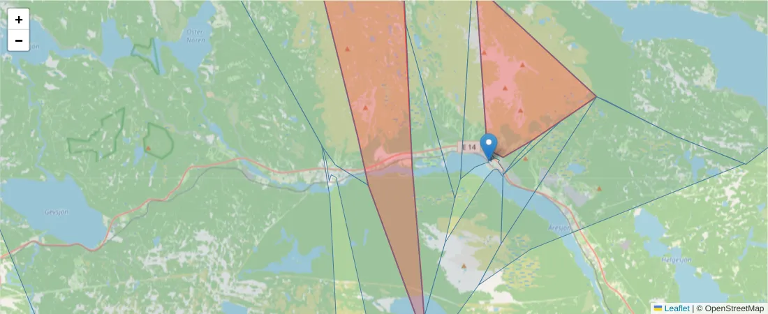 Karta över postnummerområdet  och angränsande postnummer i Sverige