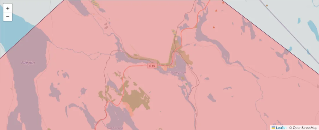 Karta över postnummerområdet  och angränsande postnummer i Sverige