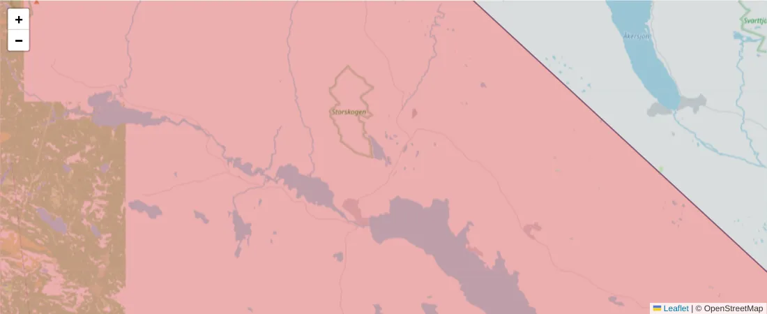 Karta över postnummerområdet  och angränsande postnummer i Sverige