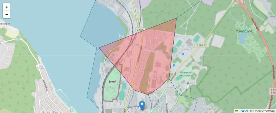 Karta över postnummerområdet  och angränsande postnummer i Sverige