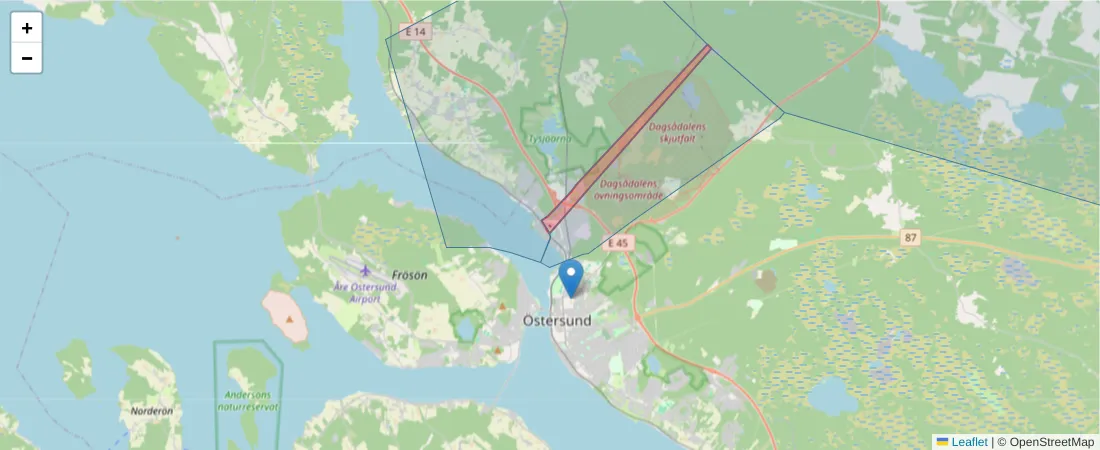 Karta över postnummerområdet  och angränsande postnummer i Sverige