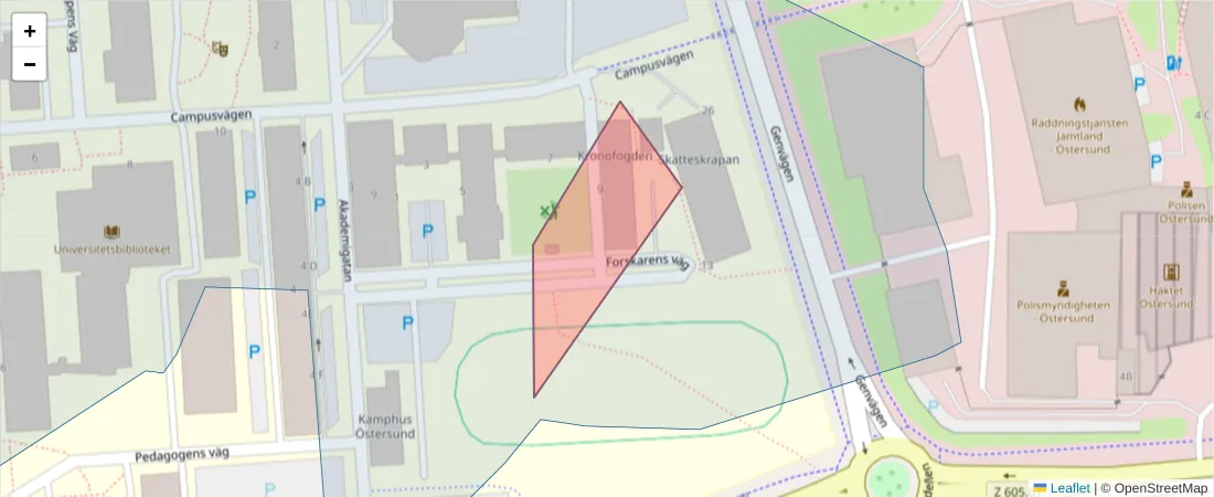 Karta över postnummerområdet  och angränsande postnummer i Sverige