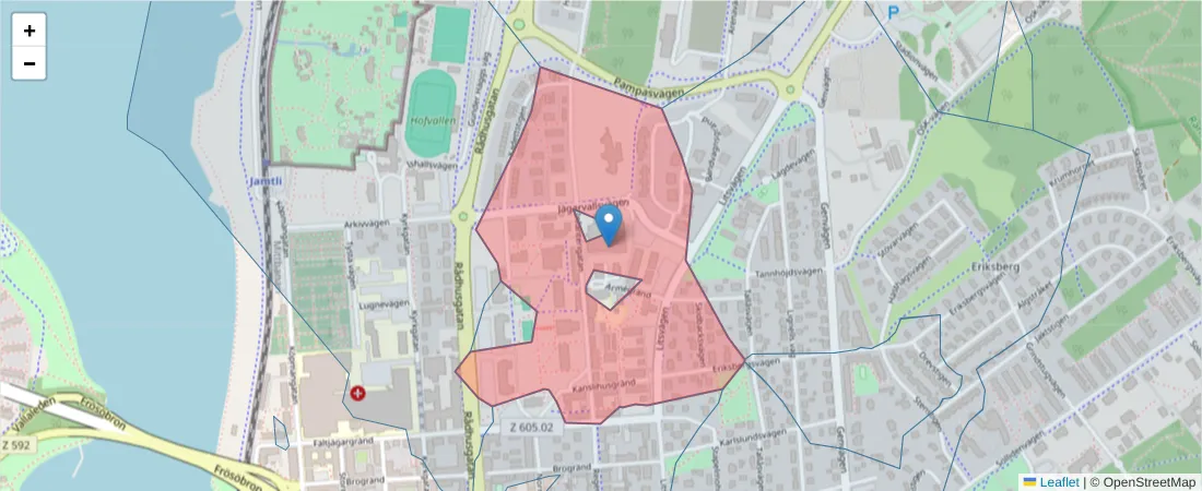 Karta över postnummerområdet  och angränsande postnummer i Sverige