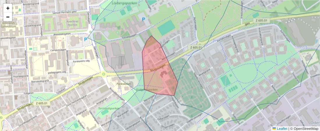 Karta över postnummerområdet  och angränsande postnummer i Sverige