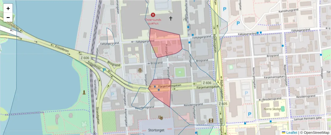 Karta över postnummerområdet  och angränsande postnummer i Sverige