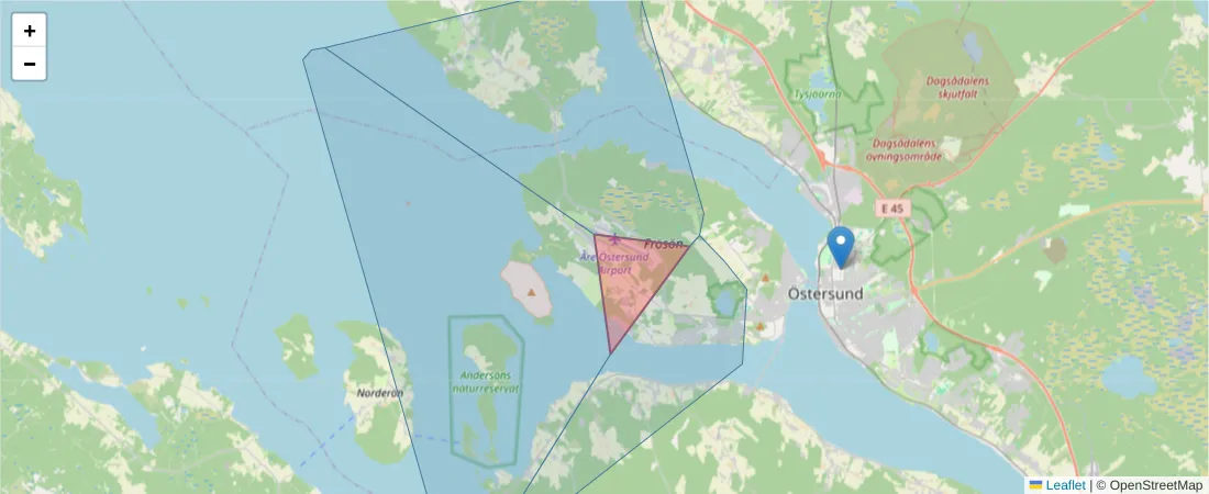 Karta över postnummerområdet  och angränsande postnummer i Sverige