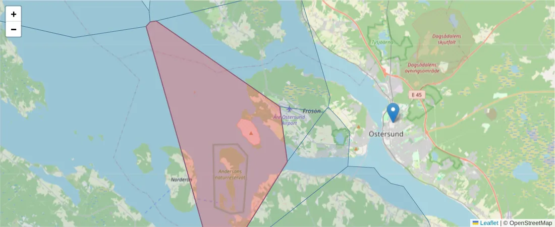 Karta över postnummerområdet  och angränsande postnummer i Sverige