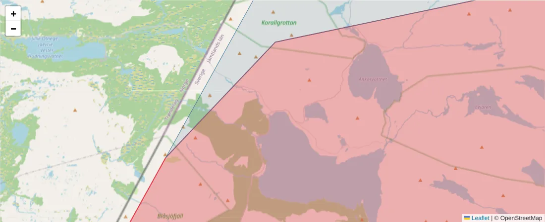 Karta över postnummerområdet  och angränsande postnummer i Sverige