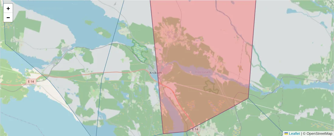 Karta över postnummerområdet  och angränsande postnummer i Sverige