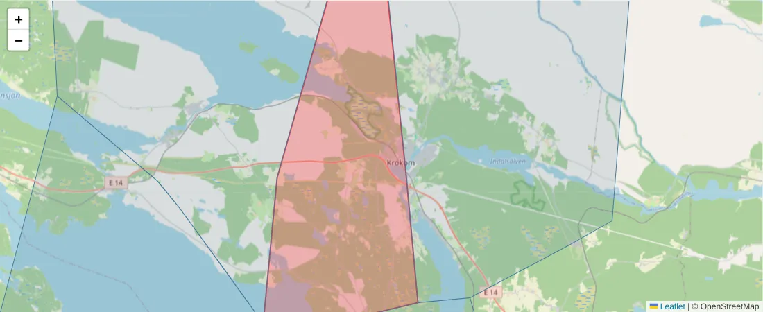 Karta över postnummerområdet  och angränsande postnummer i Sverige