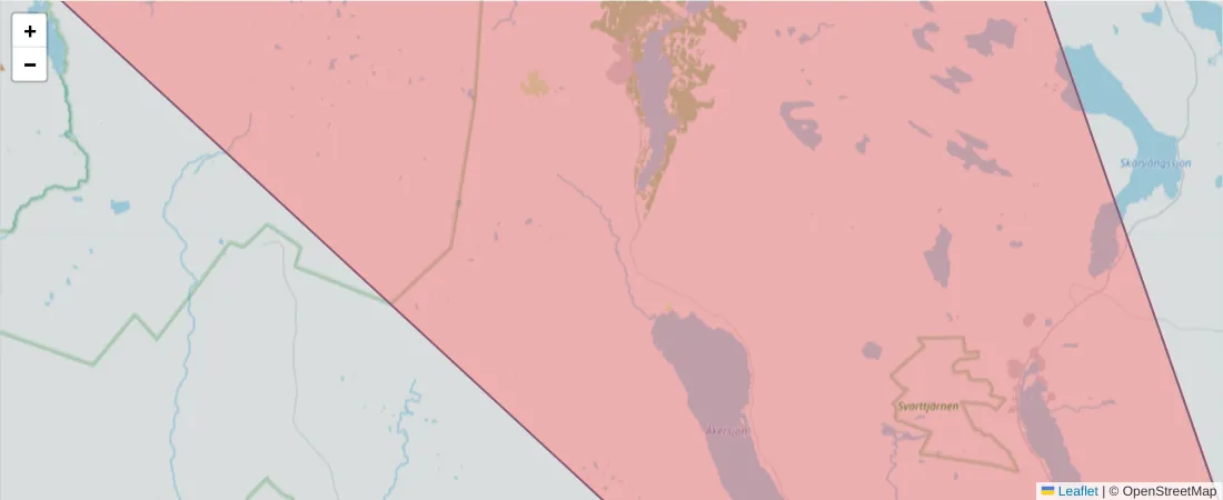 Karta över postnummerområdet  och angränsande postnummer i Sverige
