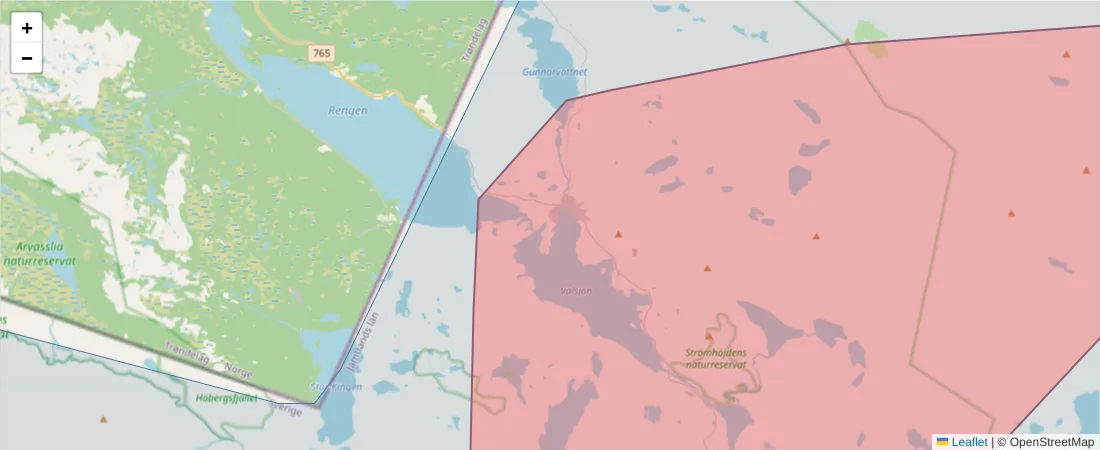 Karta över postnummerområdet  och angränsande postnummer i Sverige