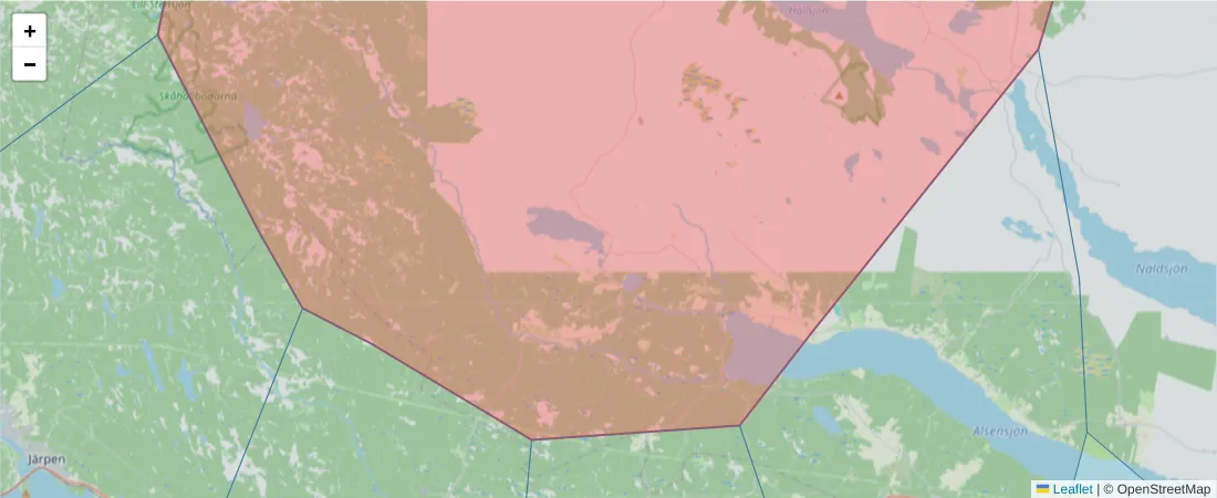 Karta över postnummerområdet  och angränsande postnummer i Sverige