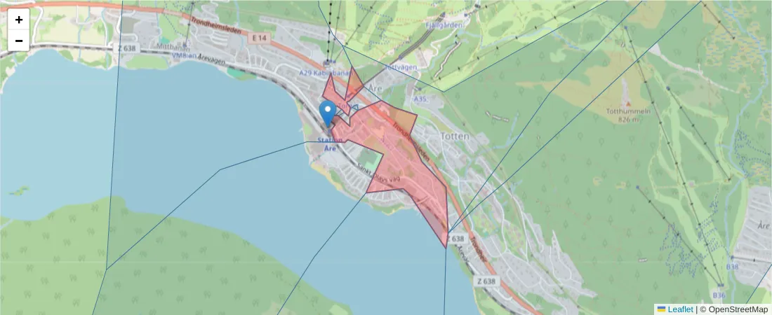 Karta över postnummerområdet  och angränsande postnummer i Sverige