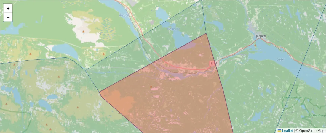 Karta över postnummerområdet  och angränsande postnummer i Sverige