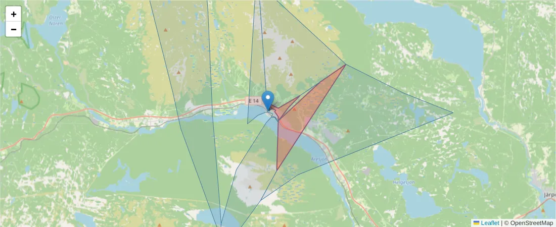 Karta över postnummerområdet  och angränsande postnummer i Sverige