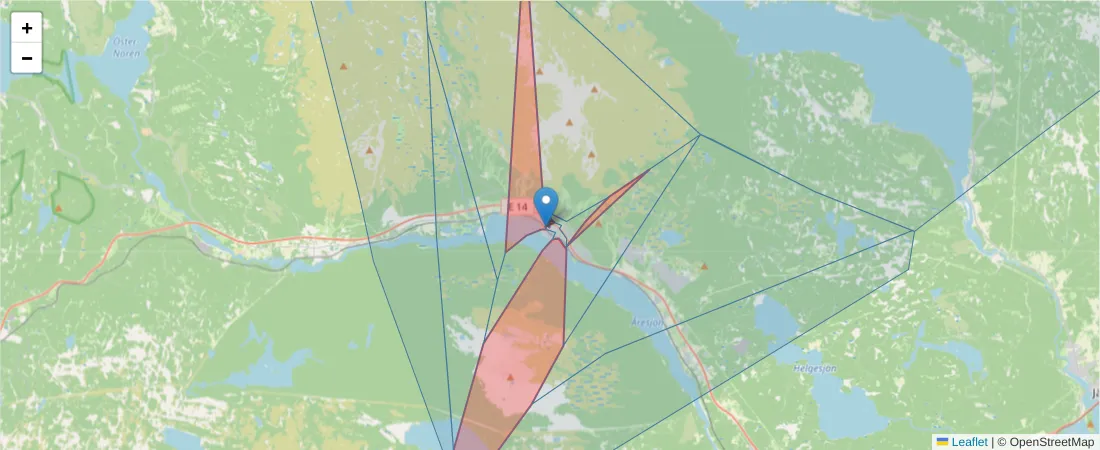 Karta över postnummerområdet  och angränsande postnummer i Sverige