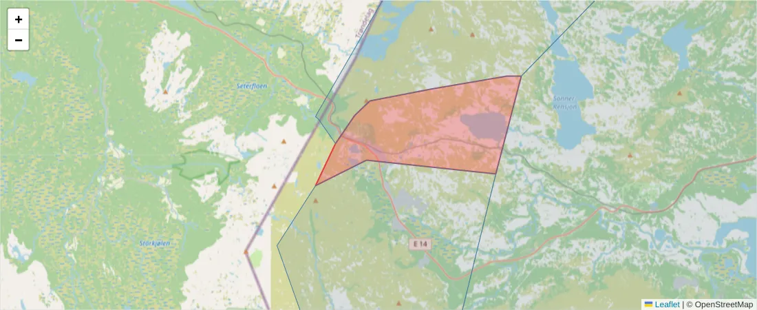 Karta över postnummerområdet  och angränsande postnummer i Sverige