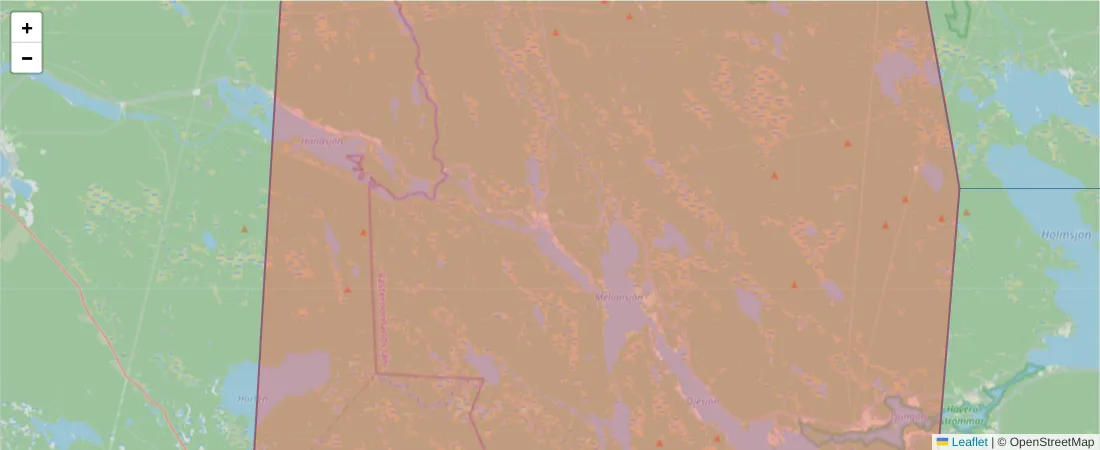 Karta över postnummerområdet  och angränsande postnummer i Sverige