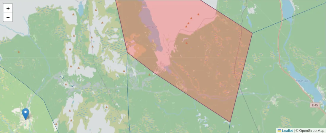 Karta över postnummerområdet  och angränsande postnummer i Sverige