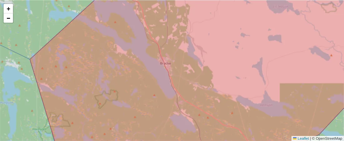 Karta över postnummerområdet  och angränsande postnummer i Sverige