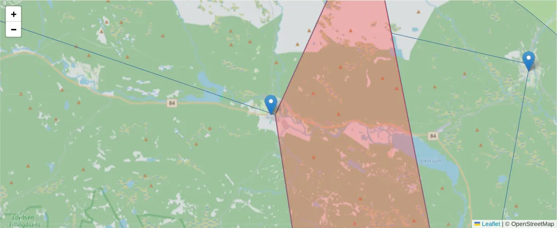 Karta över postnummerområdet  och angränsande postnummer i Sverige