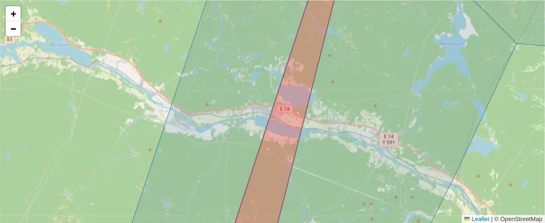 Karta över postnummerområdet  och angränsande postnummer i Sverige
