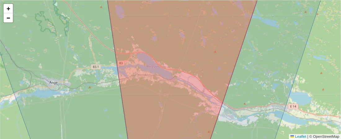 Karta över postnummerområdet  och angränsande postnummer i Sverige