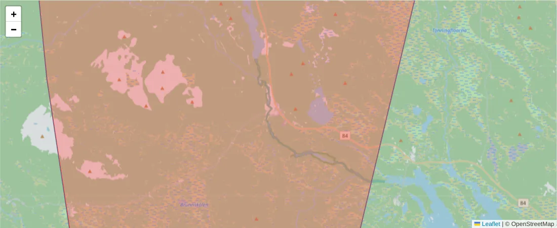 Karta över postnummerområdet  och angränsande postnummer i Sverige