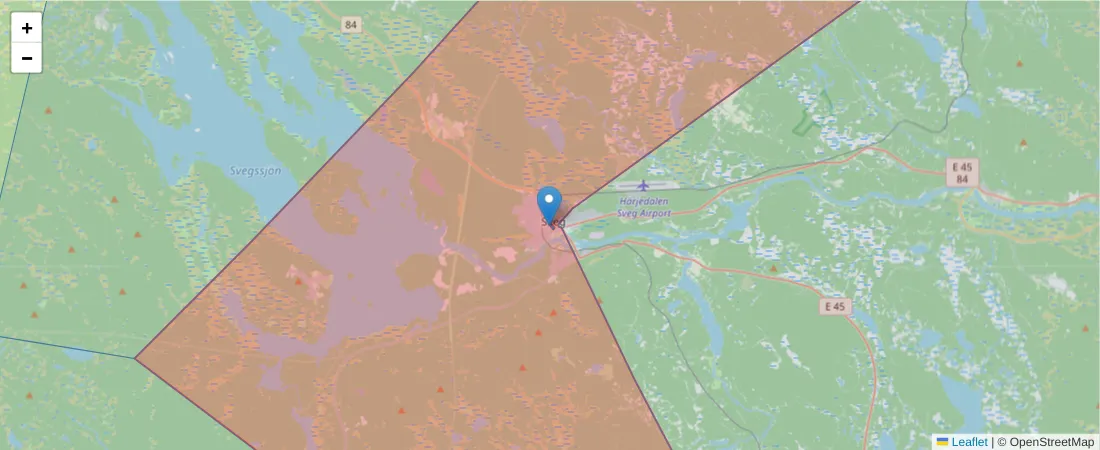 Karta över postnummerområdet  och angränsande postnummer i Sverige